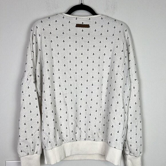 Naketano Sweatshirt Womens M Anchor Print Cream Black Pullover Shirt - Picture 9 of 9